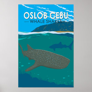 Poster Oslob Cebu Filipinas Tubarão-baleia Viagem Vintage