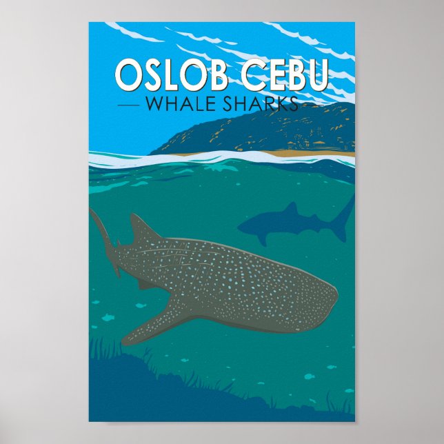 Poster Oslob Cebu Filipinas Tubarão-baleia Viagem Vintage (Frente)