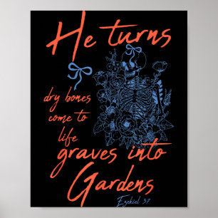 Poster Ossos Secos Voltam à Vida Esqueleto Floral Cristão