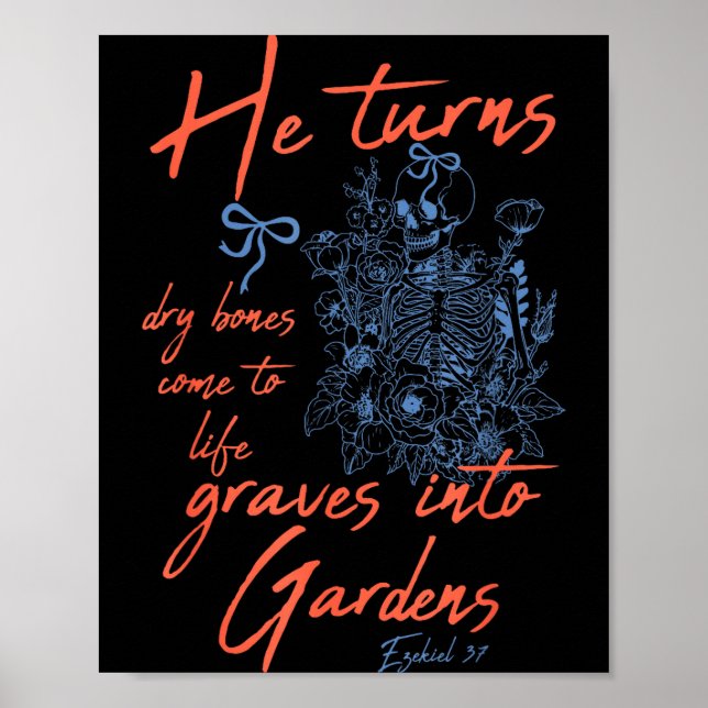 Poster Ossos Secos Voltam à Vida Esqueleto Floral Cristão (Frente)