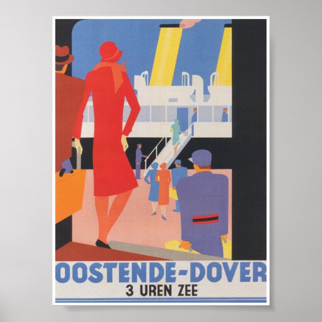 Poster Ostend Dover Belgium Viagens vintage (Frente)