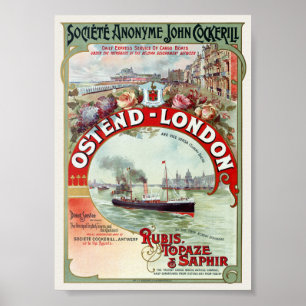 Poster Ostend - Londres Cartaz Antigo da Bélgica 1900