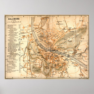 Poster "Österreich: 1911 Salzburgo - Detailierte Karte...