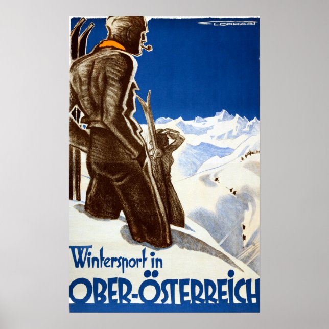 Poster "Österreich: 1930er/heute Oö - Wintersport Reise (Frente)