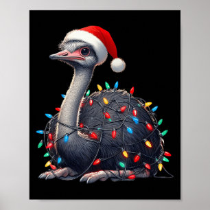 Poster Ostrich Christmas Luzes Engraçadas Santa Hat Feliz