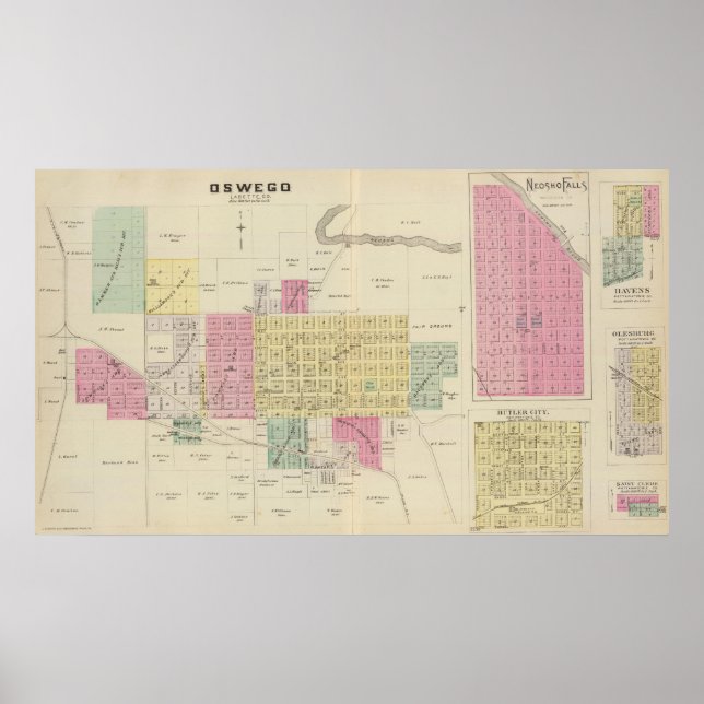 Póster Oswego, Neosho Falls, Havens e Butler, Kansas (Frente)