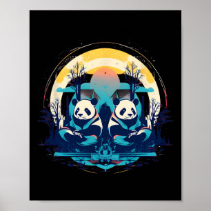 Poster Otaku Kawaii Anime Espiritual E Panda Meditando 