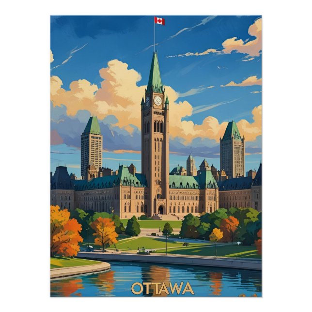Póster Ottawa Canada Parliament Building, City Skyline (Frente)