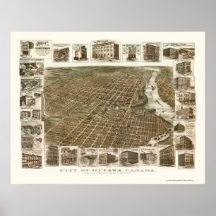 Póster Ottawa, SOBRE, mapa panorâmico de Canadá - 1895