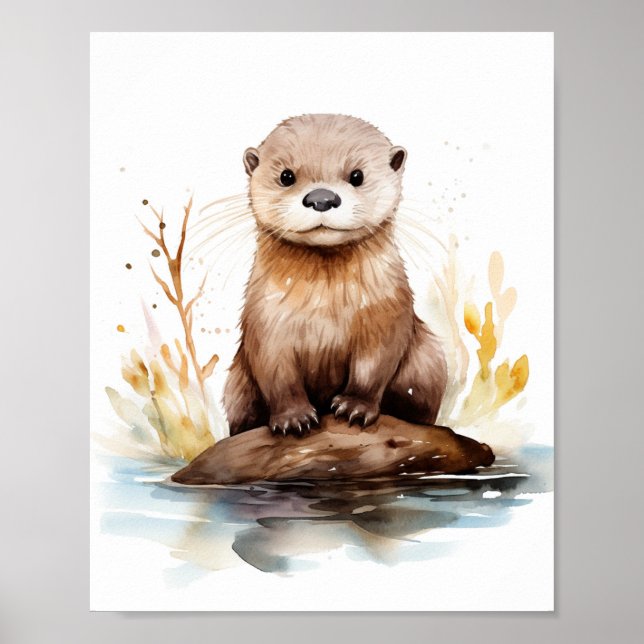 Poster Otter Aquarela Adorável (Frente)