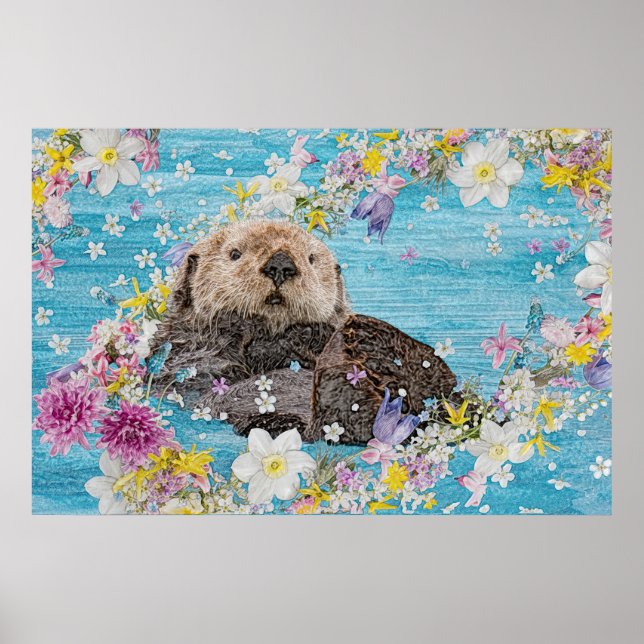 Poster Otter Nadando nas Flores (Frente)