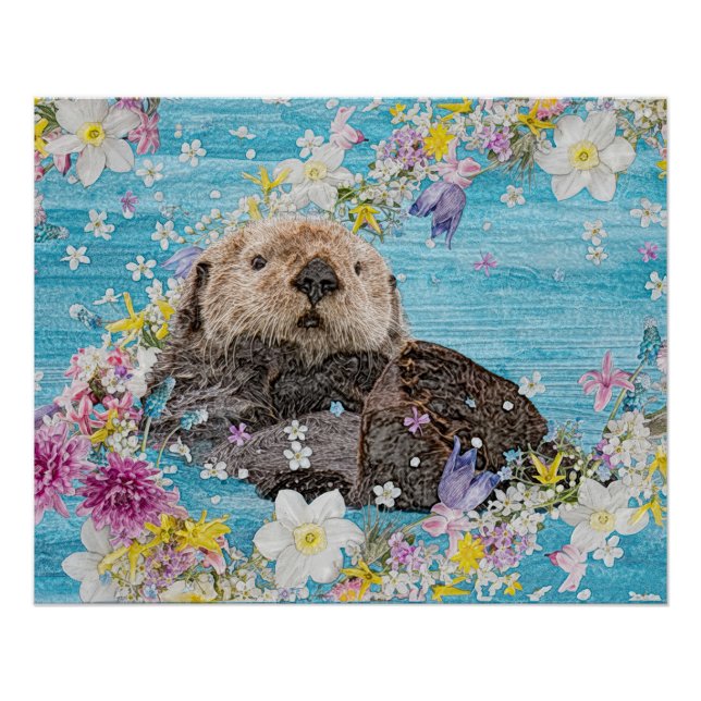 Póster Otter Nadando nas Flores (Frente)