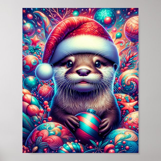 Poster Otter Natal Festivo Adorável (Frente)