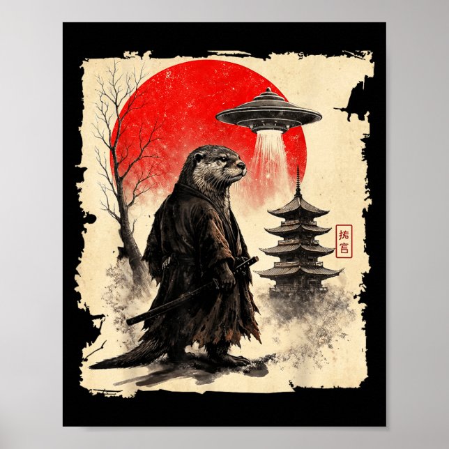 Poster Otter Samurai Retro Ufo Japanese Warrior Art Graph (Frente)