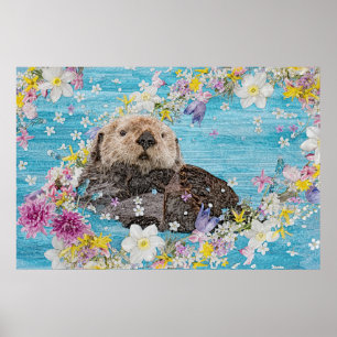 Poster Otter Swimming in Flowers