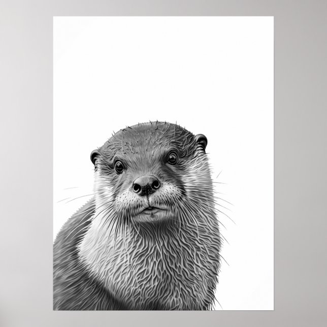 Poster Otter Woodland Modern Retrato preto (Frente)