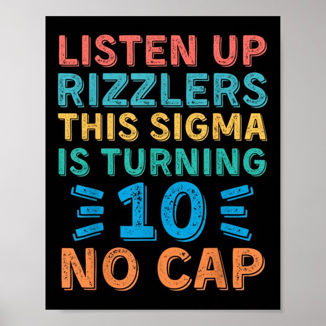 Poster Ouça Rizzlers Este Sigma Está Virando 10 Sem Boné (Frente)