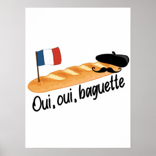 Poster Oui Oui Baguette - Comida Francesa Engraçada