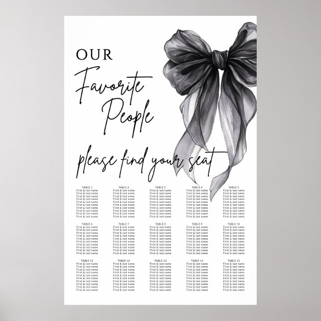 Poster Our Favorite People Bow Wedding Seating Chart (Frente)