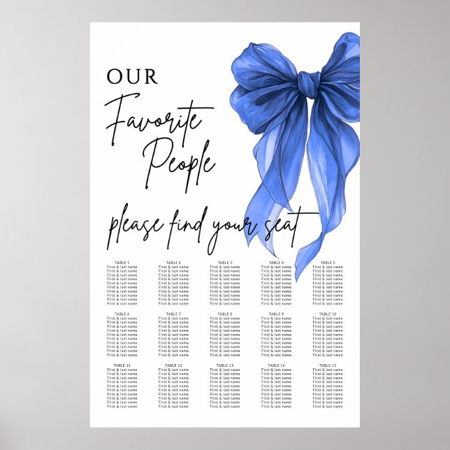 Poster Our Favorite People Bow Wedding Seating Chart (Frente)