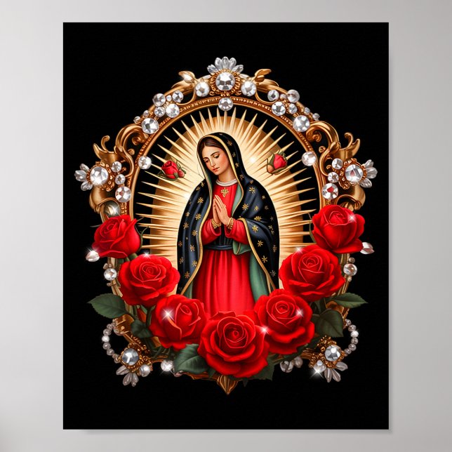 Poster Our Lady Guadalupe Saint Virgin Mary In Roses Flow (Frente)