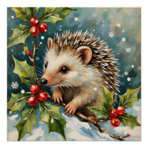 Póster Ouriço Antigo Entre o Natal de Azevinho