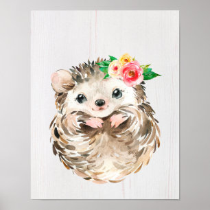 Poster ouriço bebê floral aquarela, animais da floresta