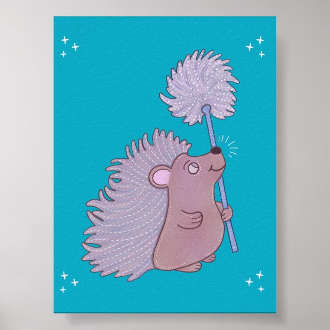 Poster Ouriço com Dandelion | Fofa Arte Popular da Nature (Frente)