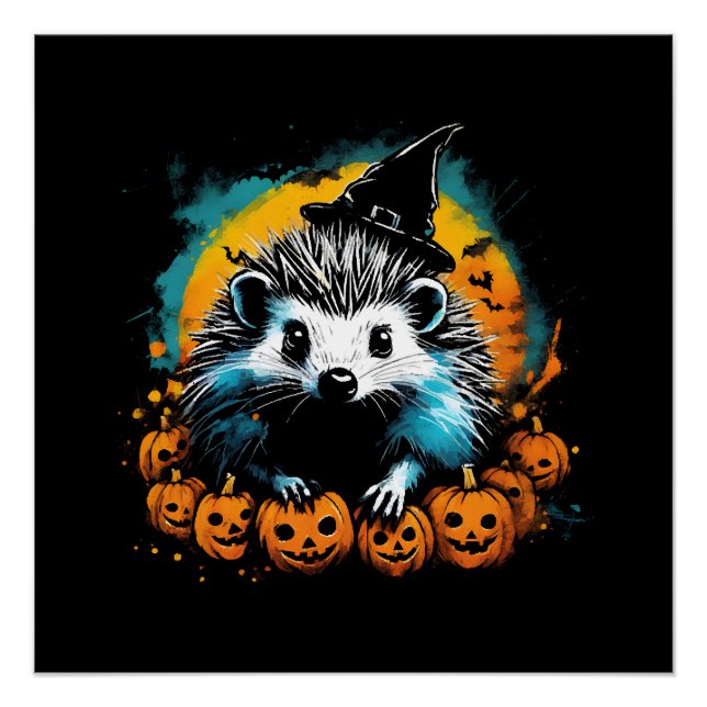 Póster ouriço de Halloween e abóboras fofos (Frente)