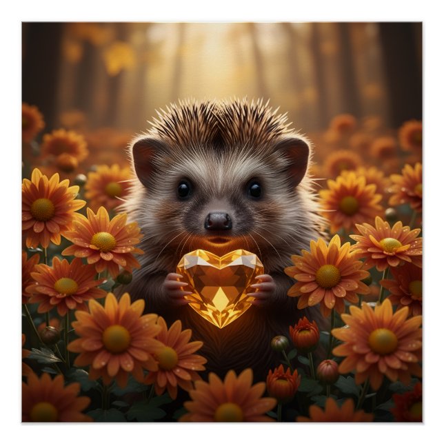 Póster ouriço fofo de novembro com coração de topázio (Frente)