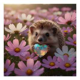 Póster ouriço fofo de outubro com coração de opala
