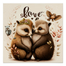 Póster ouriços no poster amoroso