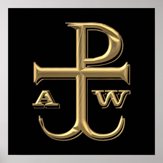 Póster Ouro "3-D" Chi-Rho com Âncora (Frente)