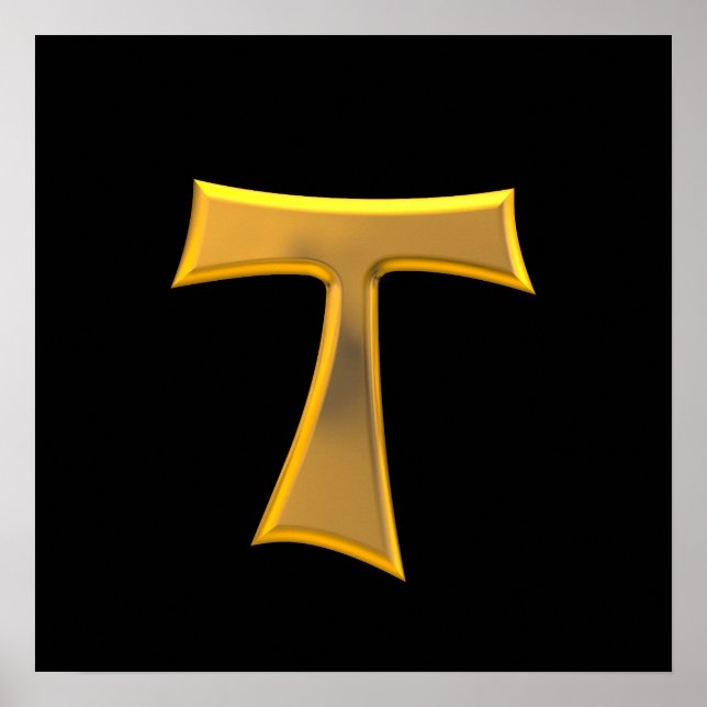 Poster Ouro 3-D Olhar Franciscan Tau Cross (Frente)