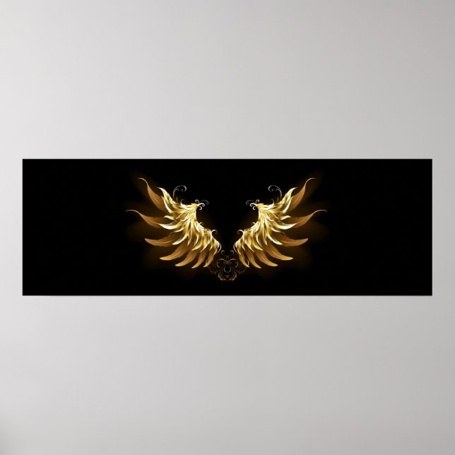 Poster Ouro Angel Wings sobre fundo preto (Frente)