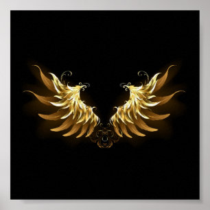 Poster Ouro Angel Wings sobre fundo preto