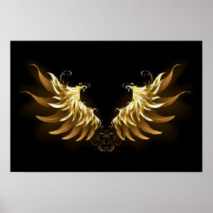 Poster Ouro Angel Wings sobre fundo preto