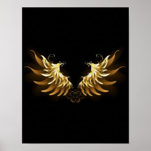 Poster Ouro Angel Wings sobre fundo preto