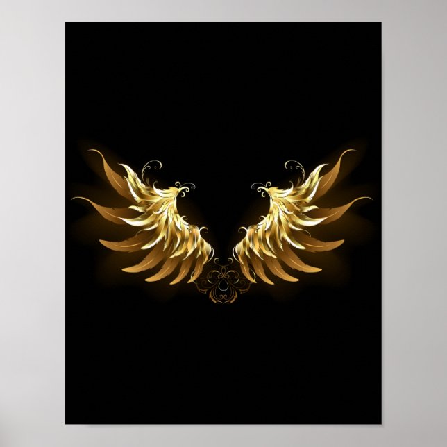 Poster Ouro Angel Wings sobre fundo preto (Frente)