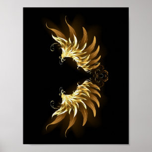 Poster Ouro Angel Wings sobre fundo preto