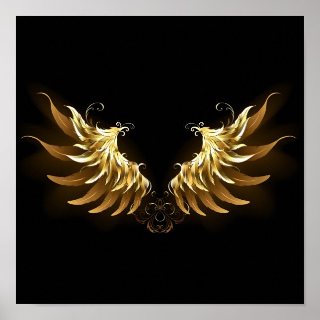 Poster Ouro Angel Wings sobre fundo preto (Frente)