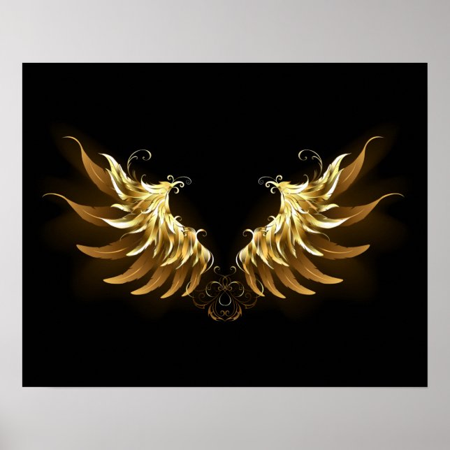 Poster Ouro Angel Wings sobre fundo preto (Frente)