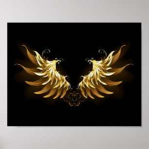 Poster Ouro Angel Wings sobre fundo preto
