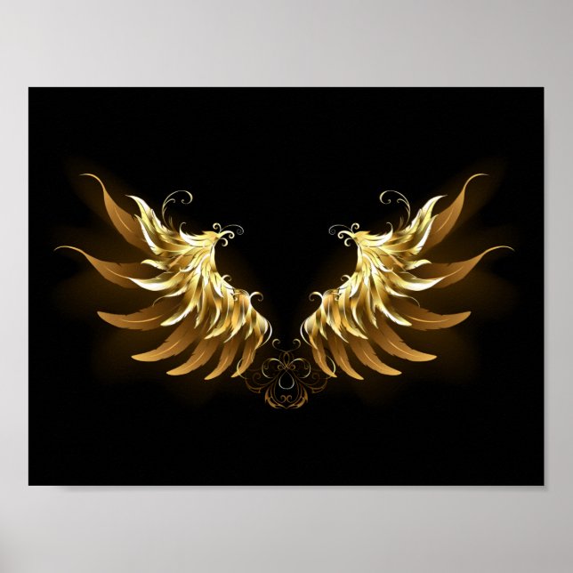 Poster Ouro Angel Wings sobre fundo preto (Frente)