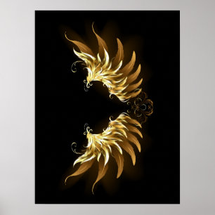 Poster Ouro Angel Wings sobre fundo preto