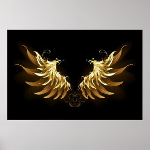 Poster Ouro Angel Wings sobre fundo preto