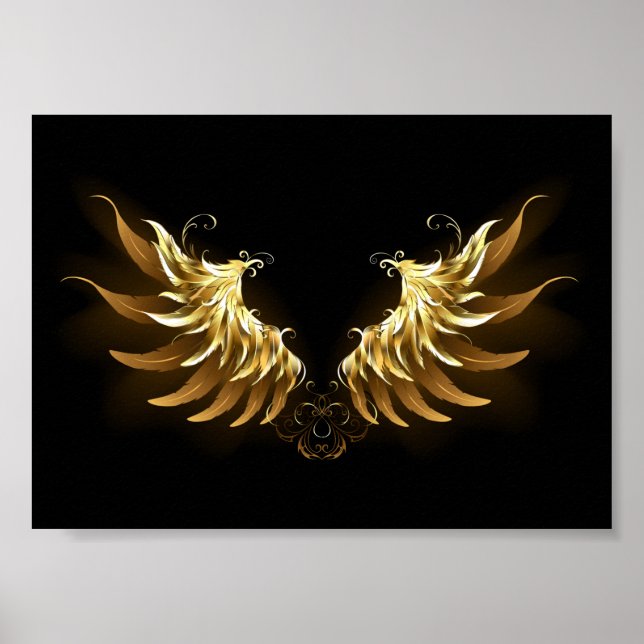 Poster Ouro Angel Wings sobre fundo preto (Frente)