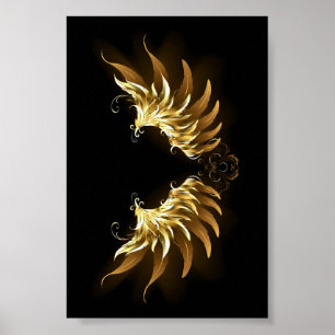 Poster Ouro Angel Wings sobre fundo preto