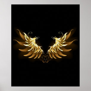 Poster Ouro Angel Wings sobre fundo preto