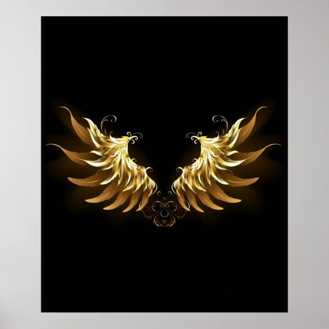 Poster Ouro Angel Wings sobre fundo preto (Frente)